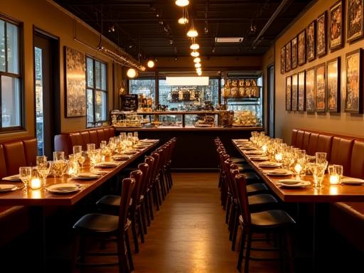 The cafe set up for a private evening event.