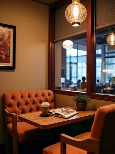 A quiet, cozy corner of the cafe with comfortable seating.