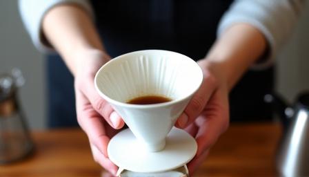 A person using a V60 coffee dripper.