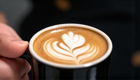 A close-up of a hand pouring latte art.